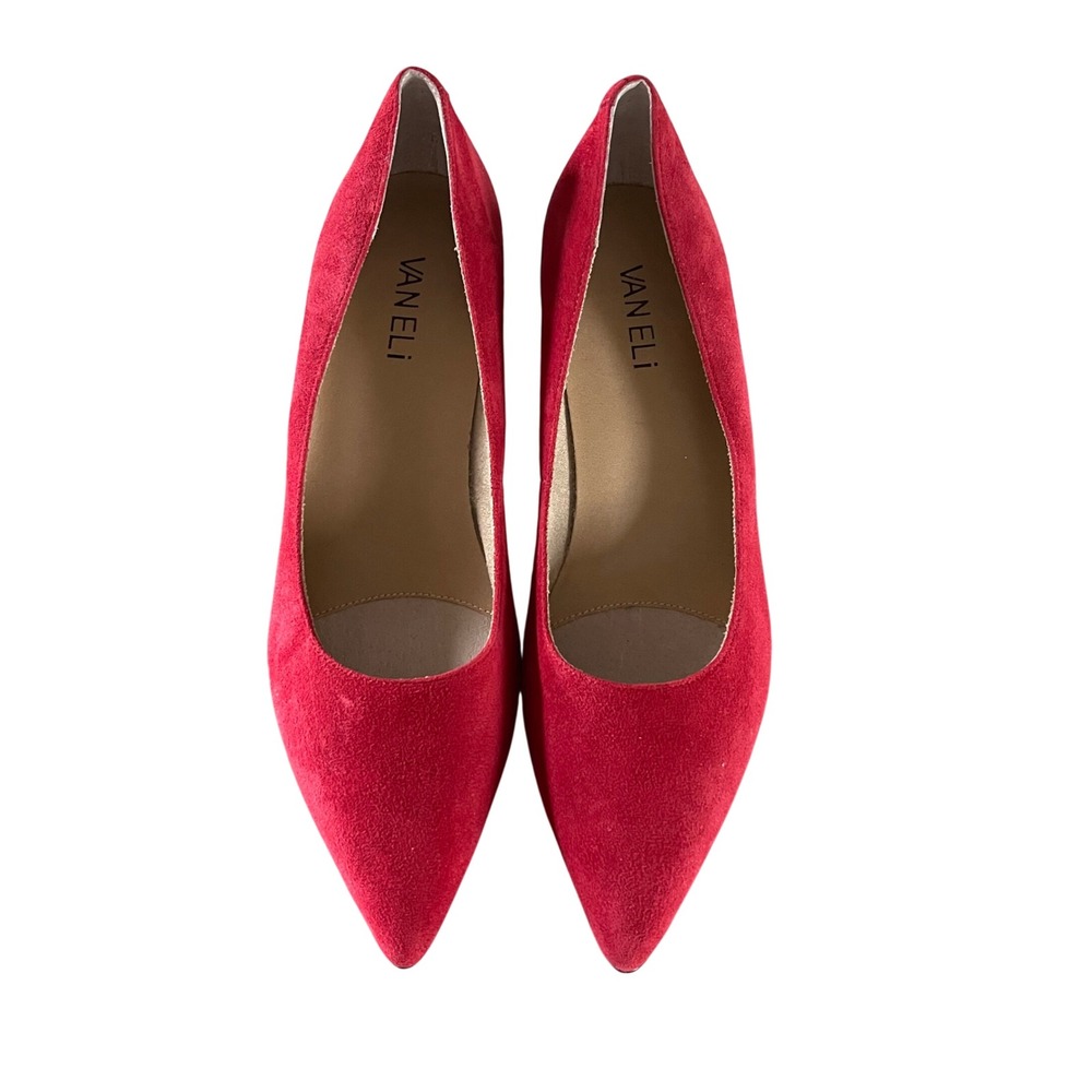 Vaneli Suede Pumps Womens 7.5 M Red Pointed Toe Block Heel Professional Classic - Picture 2 of 6